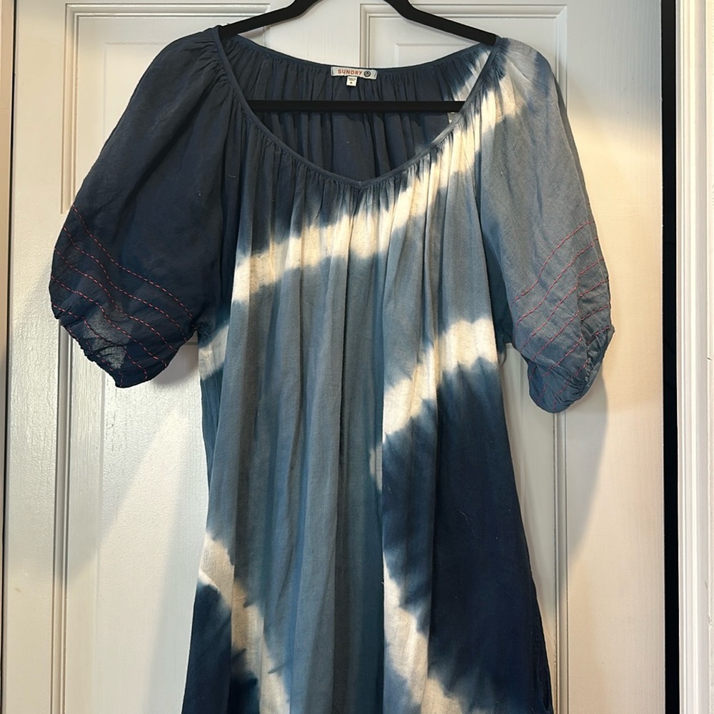 EUC Sundry blue cotton tie dye maxi dress sz 0 or XS usa